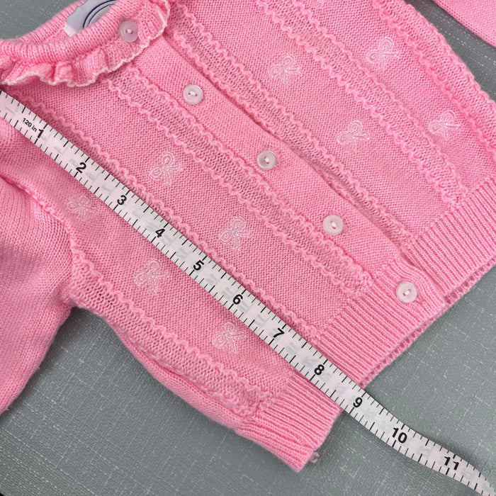 Vintage First Impressions Infants Wear Pink Ruffle Bow Cardigan Sweater 6-9 Months