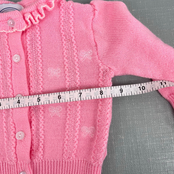 Vintage First Impressions Infants Wear Pink Ruffle Bow Cardigan Sweater 6-9 Months
