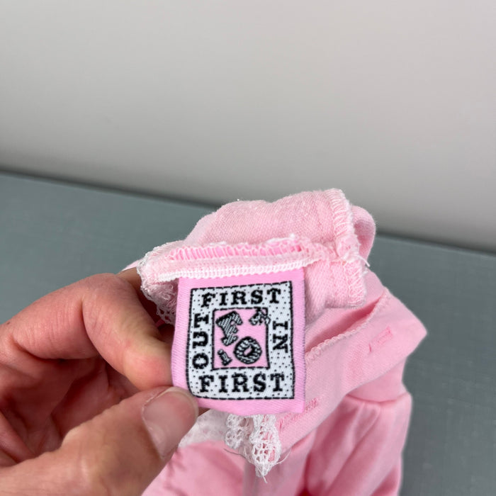 Vintage First In First Out Pink Lace Vest Romper 6-9 Months USA