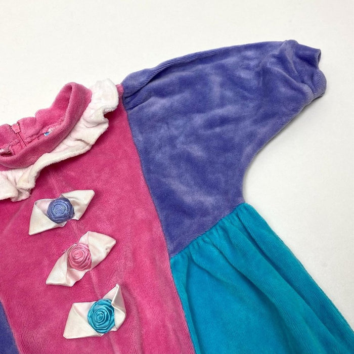 Vintage Girls Bright Color Block Velour Jumpsuit 6-9 Months