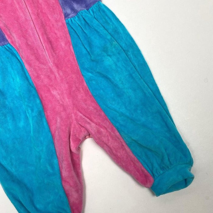 Vintage Girls Bright Color Block Velour Jumpsuit 6-9 Months