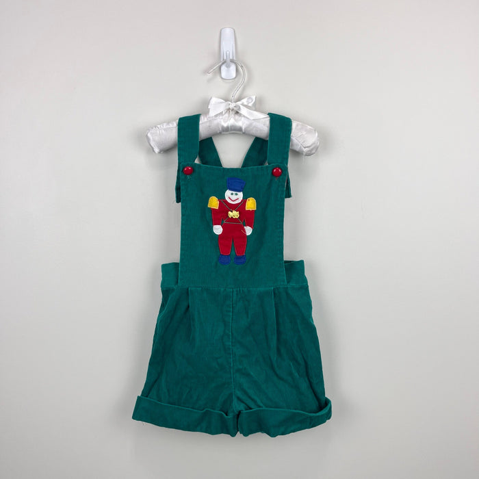Vintage Green Corduroy Shortall Romper Applique Toy Soldier 4T USA