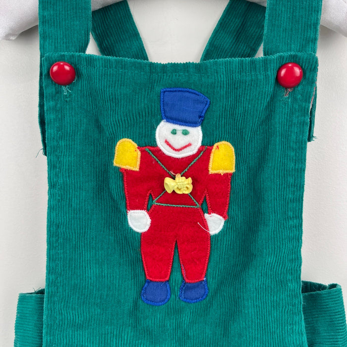 Vintage Green Corduroy Shortall Romper Applique Toy Soldier 4T USA