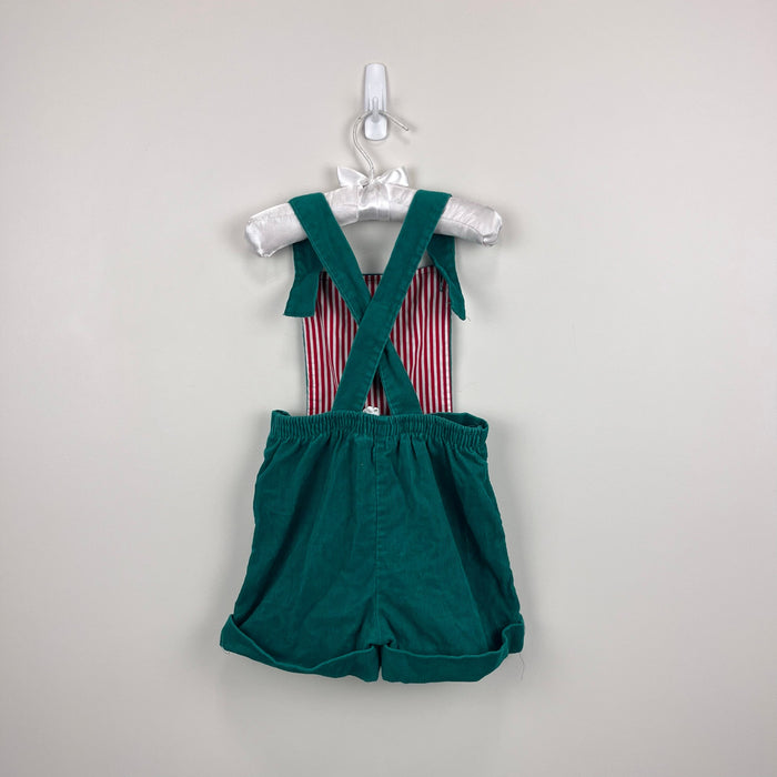 Vintage Green Corduroy Shortall Romper Applique Toy Soldier 4T USA