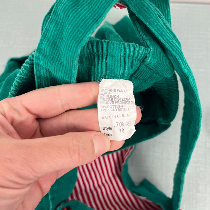 Vintage Green Corduroy Shortall Romper Applique Toy Soldier 4T USA