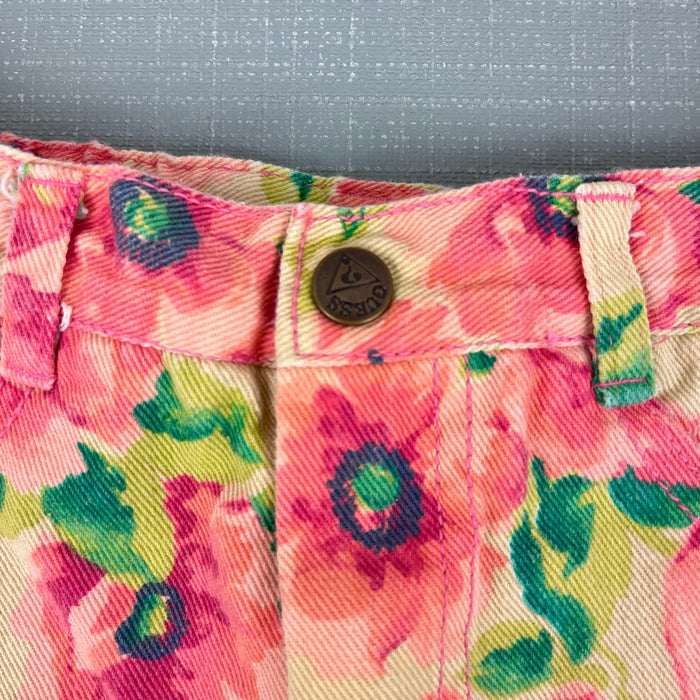 Vintage Guess Pink Yellow Floral Denim Skirt 6 USA