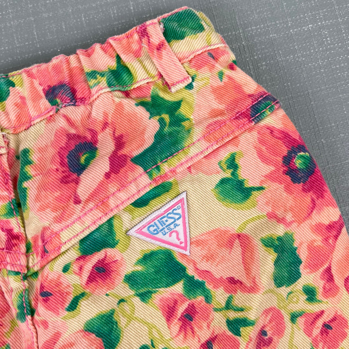Vintage Guess Pink Yellow Floral Denim Skirt 6 USA