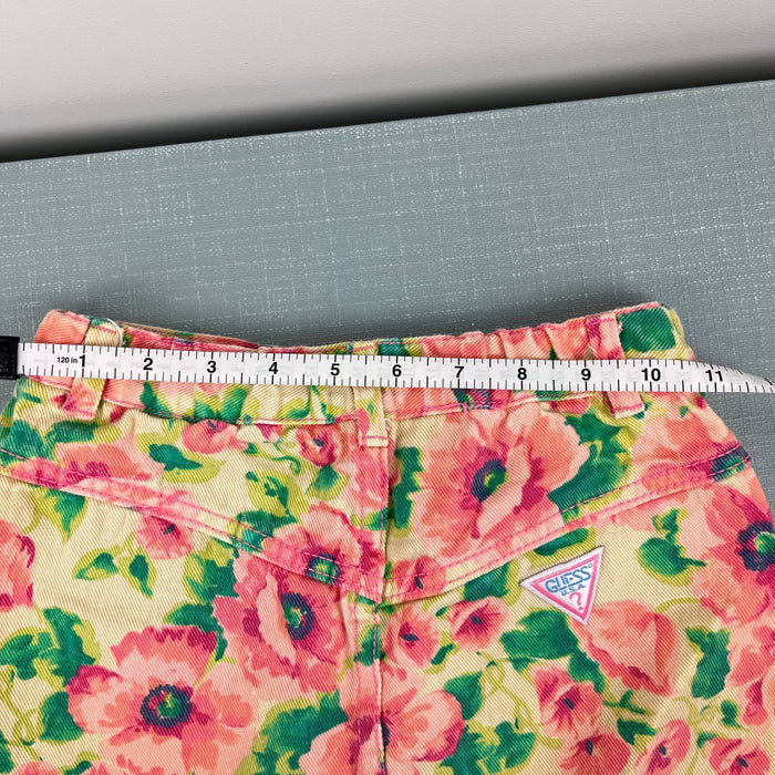 Vintage Guess Pink Yellow Floral Denim Skirt 6 USA
