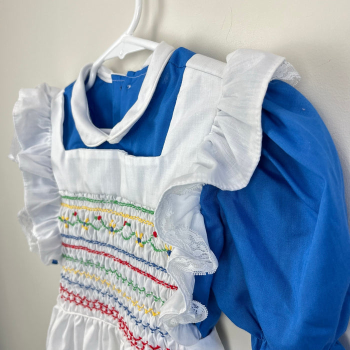 Vintage Hand Smocked by Carousel Blue Pinafore Ruffle Dress 6