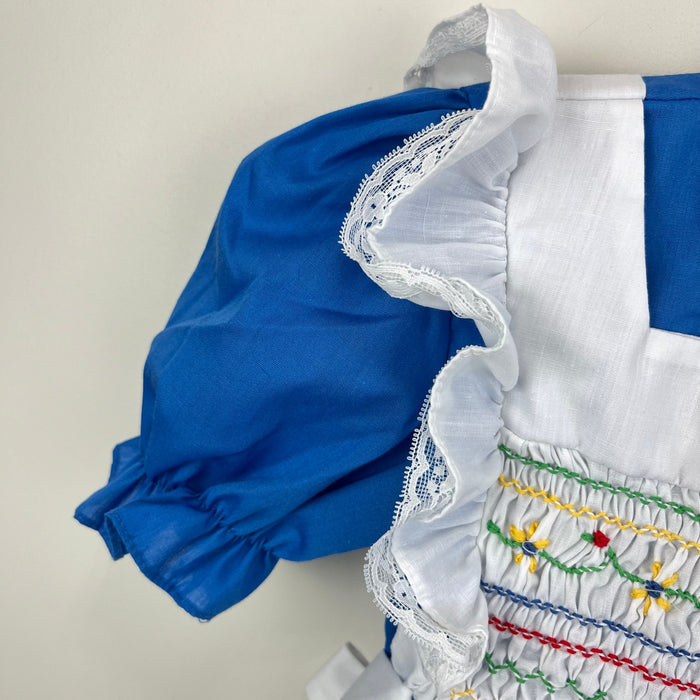 Vintage Hand Smocked by Carousel Blue Pinafore Ruffle Dress 6