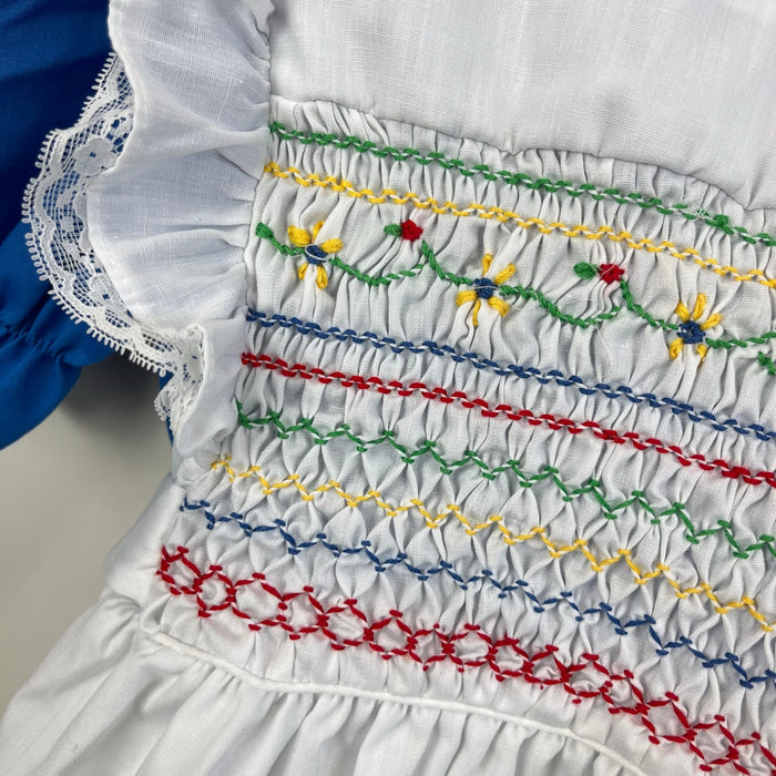Vintage Hand Smocked by Carousel Blue Pinafore Ruffle Dress 6