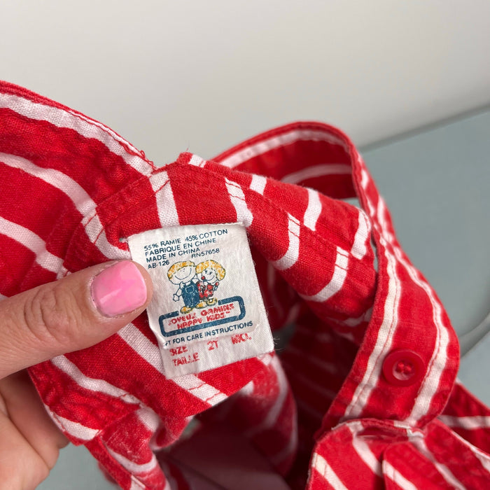 Vintage Happy Kids Red Striped Shortalls 2T