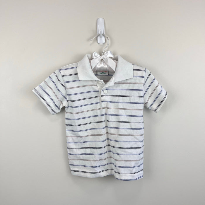 Vintage Healthtex Short Sleeve White Striped Polo Shirt 4T USA