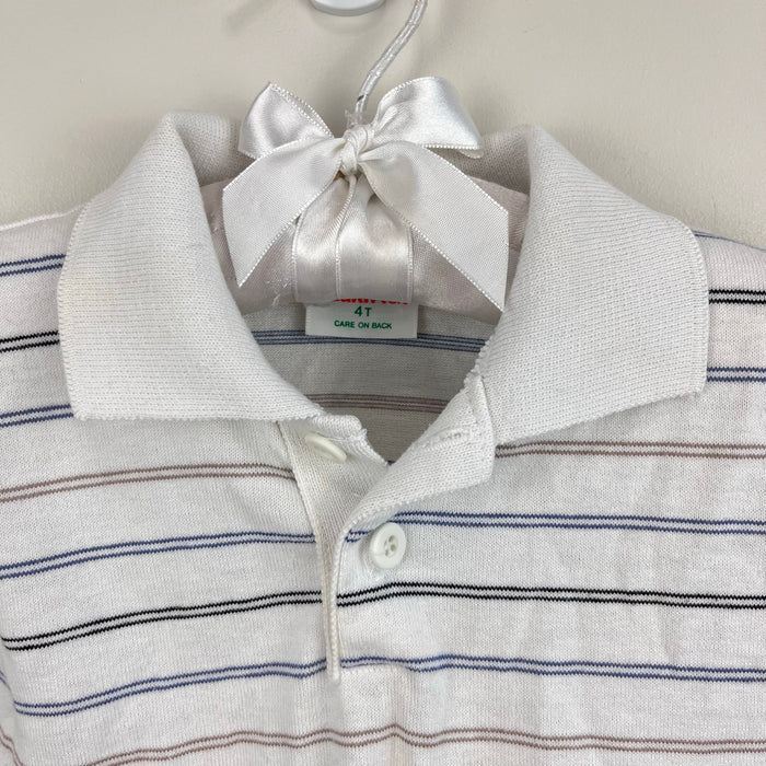 Vintage Healthtex Short Sleeve White Striped Polo Shirt 4T USA