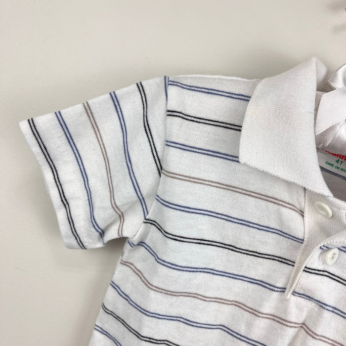 Vintage Healthtex Short Sleeve White Striped Polo Shirt 4T USA