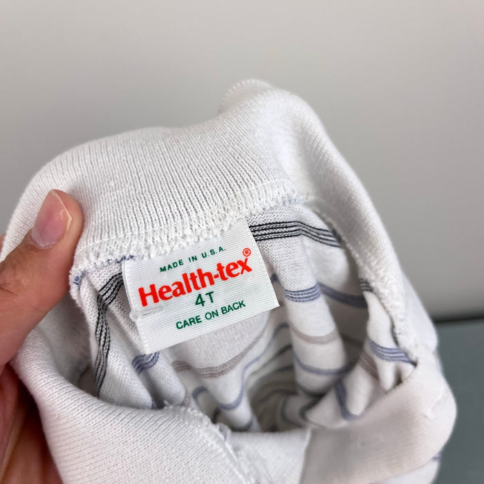 Vintage Healthtex Short Sleeve White Striped Polo Shirt 4T USA