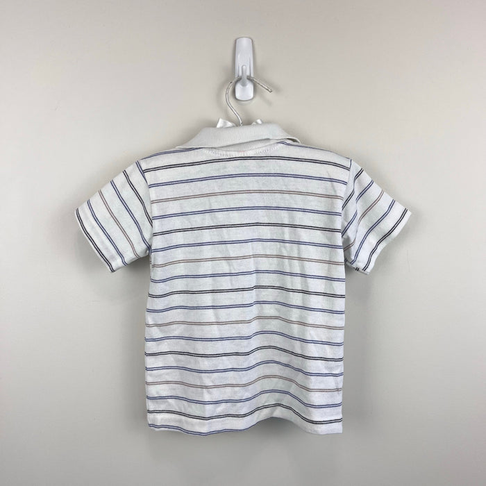 Vintage Healthtex Short Sleeve White Striped Polo Shirt 4T USA