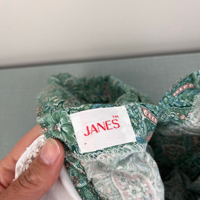 Vintage Janes Green Paisley Floral Lace Dress & Bloomers Set Baby Girl
