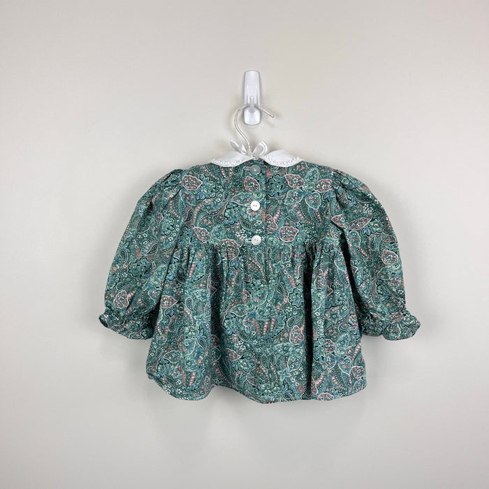 Vintage Janes Green Paisley Floral Lace Dress & Bloomers Set Baby Girl