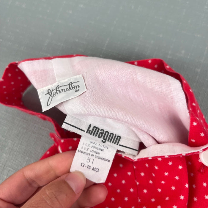 Vintage Johnston I. Magnin Red Polka Dot Star Shortall Romper 12-18 Months