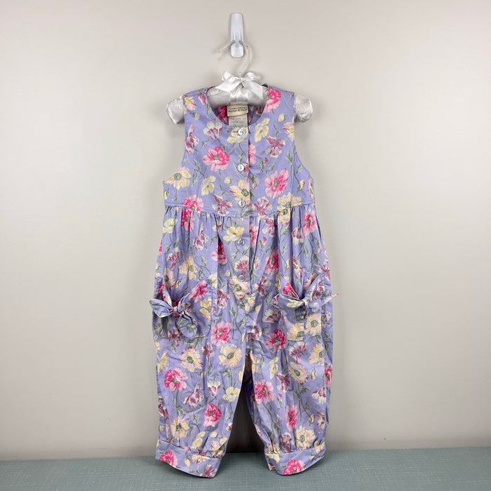 Vintage Laura Ashley Mother & Child Purple Floral Romper Jumpsuit 4T