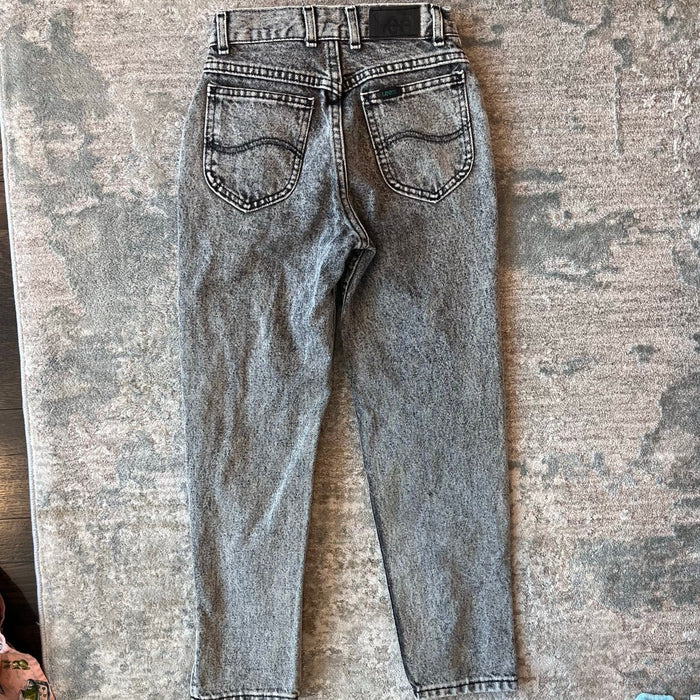 Vintage Lee Gray Acid Wash Double Yoke Zipper Jeans 12 USA