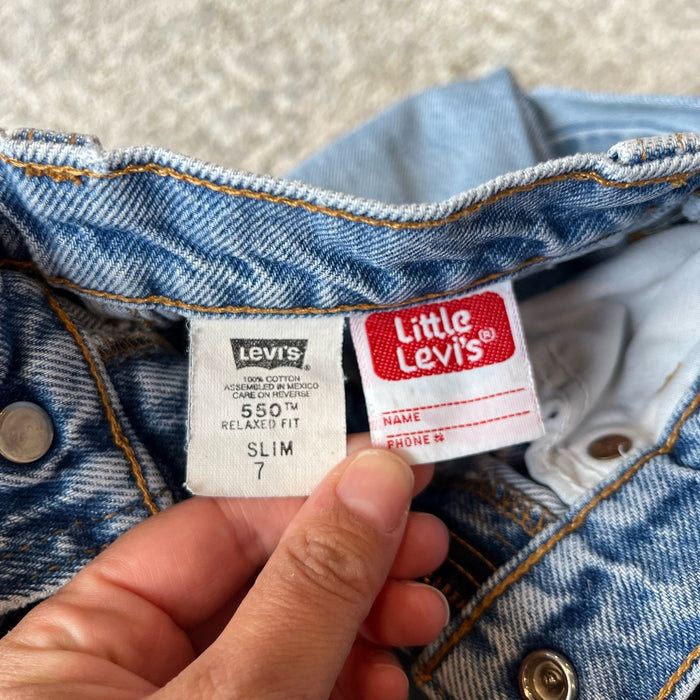 Vintage Levi's 550 Relaxed Fit Slim Distressed Orange Tab Jeans 7