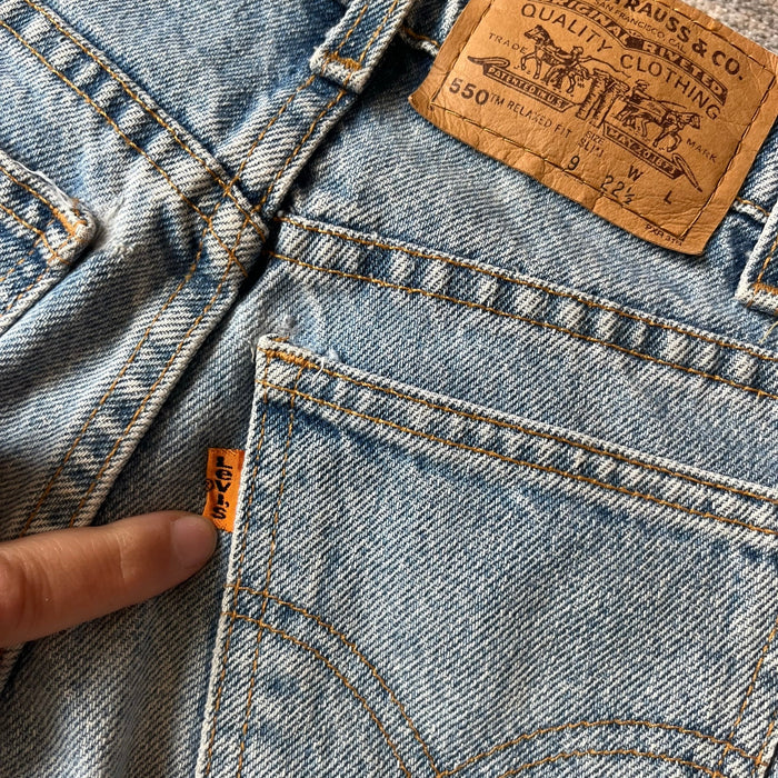 Vintage Levi's 550 Relaxed Fit Slim Orange Tab Jeans 9 USA