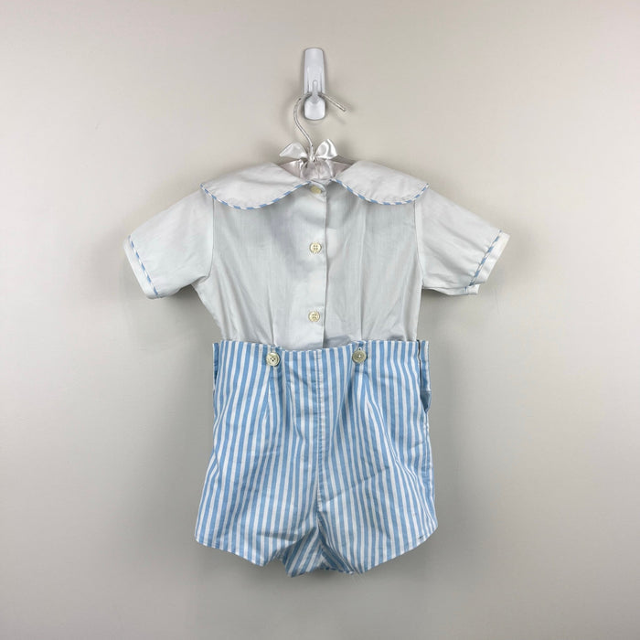 Vintage Monday's Child Blue Stripe Buster Suit Romper 24 Months USA