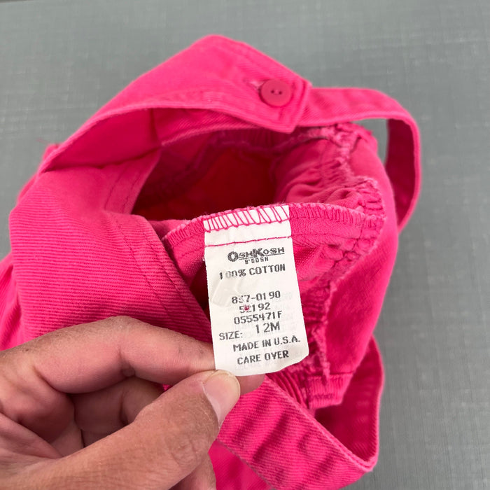 Vintage OshKosh B'gosh Pink Cross Front Overalls 12 Months USA