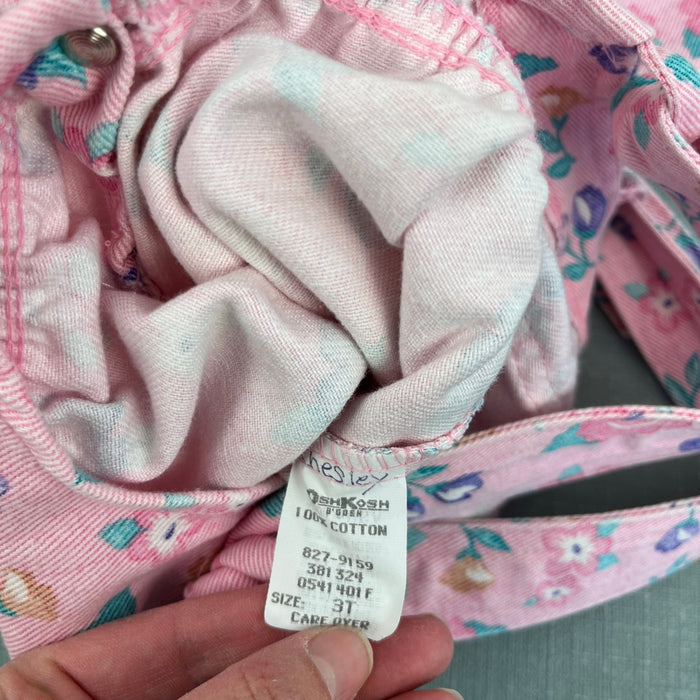 Vintage OshKosh B'gosh Pink Floral Bow Overalls 3T USA