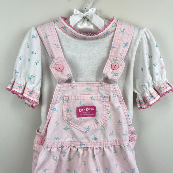 Vintage OshKosh B'gosh Pink Floral Bow Overalls Jumper Set 5T USA