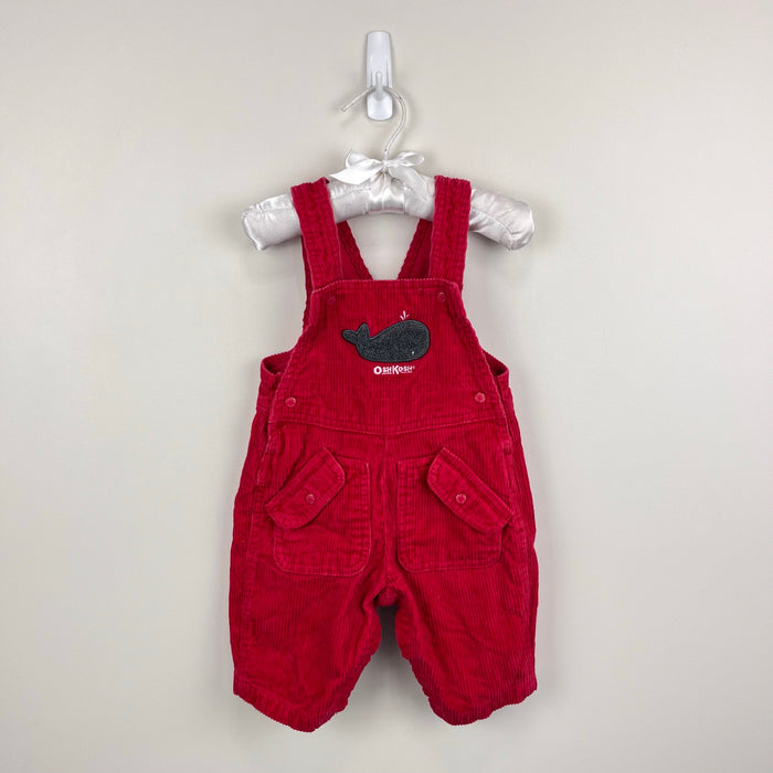 Vintage OshKosh B'gosh Red Corduroy Applique Whale Overalls 3-6 Months