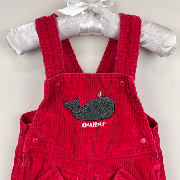 Vintage OshKosh B'gosh Red Corduroy Applique Whale Overalls 3-6 Months