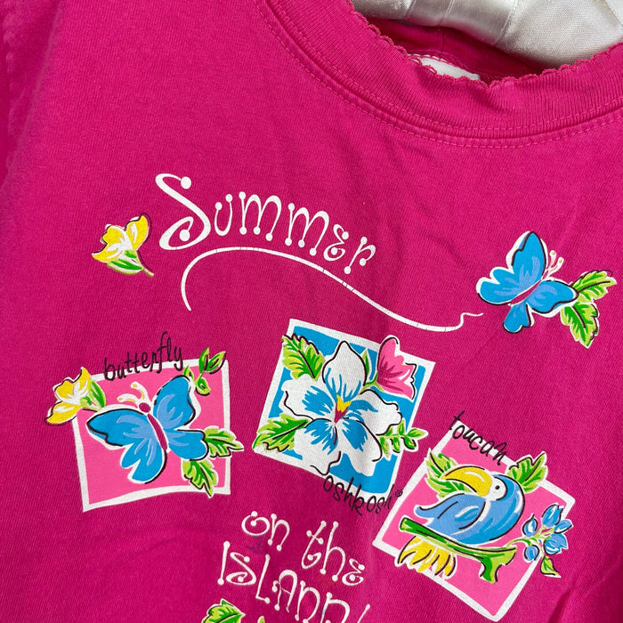 Vintage OshKosh B'gosh Tropical Butterfly Pink Tee Shirt 6 USA