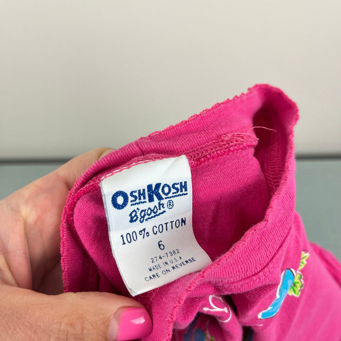 Vintage OshKosh B'gosh Tropical Butterfly Pink Tee Shirt 6 USA