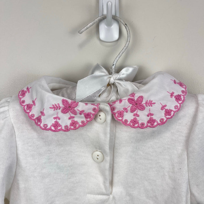 Vintage OshKosh B'gosh White Pink Embroidered Flower Collared Top 6-9
