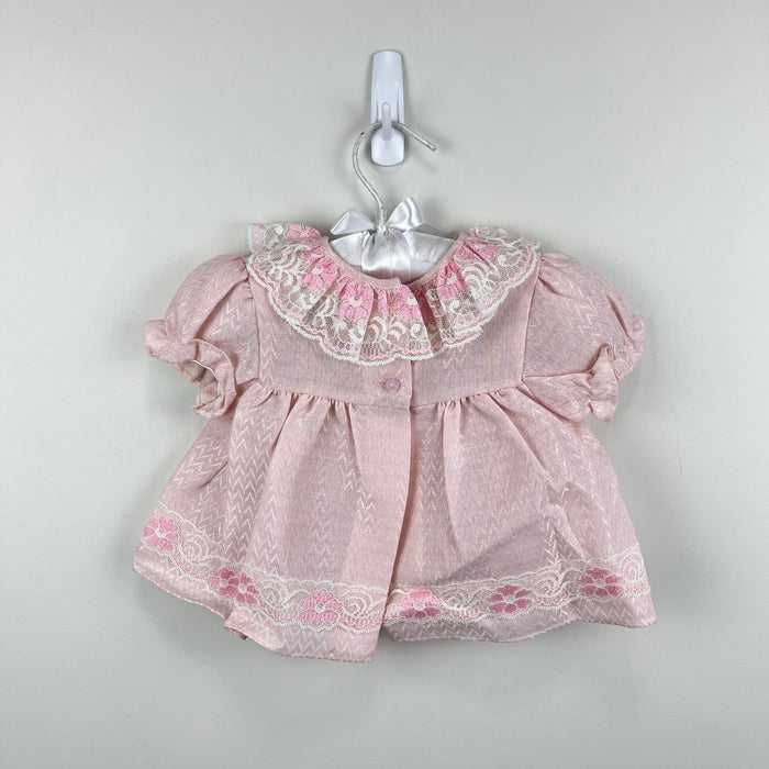 Vintage Pink Lace Ruffle Flower Dress Set 6-9 Months USA