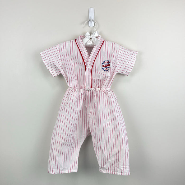 Vintage Red Striped Baseball Pajama Set 24 Months USA
