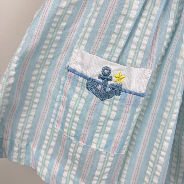 Vintage Samara Pastel Seersucker Sailboat Dress Set 6-9 Months