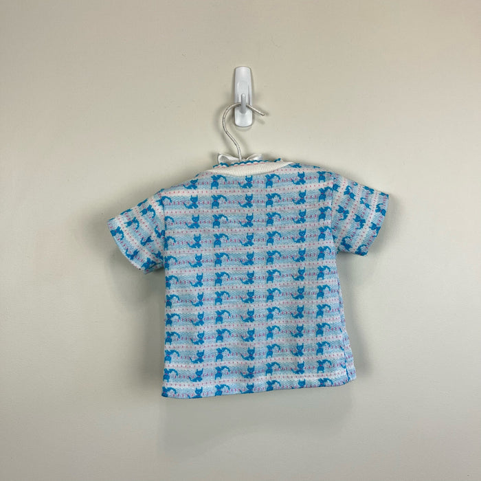 Vintage Sears Short Sleeve Blue Cat Shirt Medium