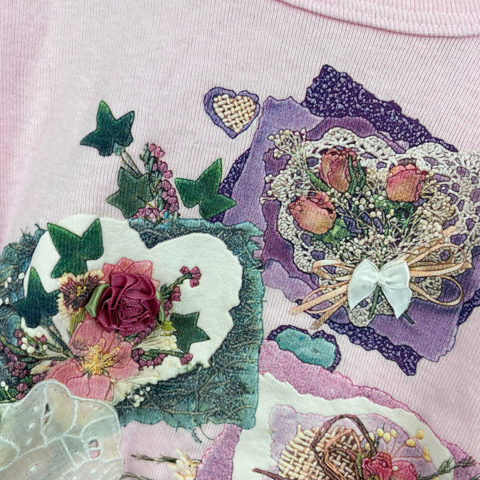 Vintage Tangled Long Sleeve Pink Flower Bouquet T-Shirt 8 USA NWT