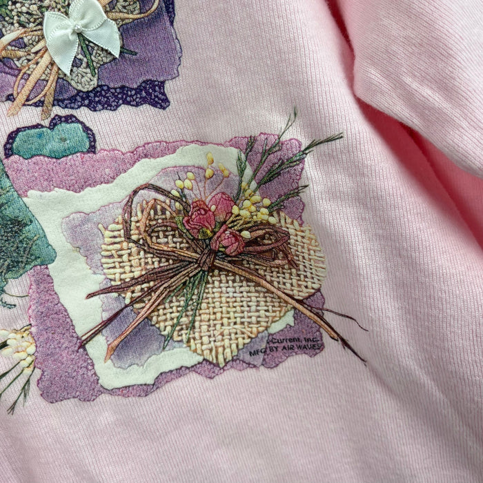 Vintage Tangled Long Sleeve Pink Flower Bouquet T-Shirt 8 USA NWT