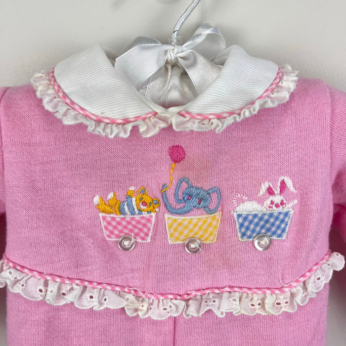 Vintage Thomas Pink Ruffle Animal Train Coverall Romper 3-6 Months