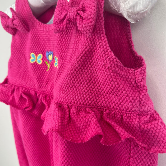 Vintage Tiny Toes Pink Ruffle Bow Romper 12 Months