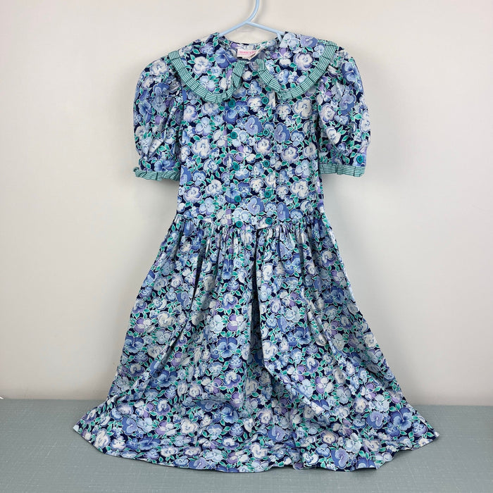 Vintage Wee Clancy Katie Pansy Blue Floral Ruffle Dress 8 USA