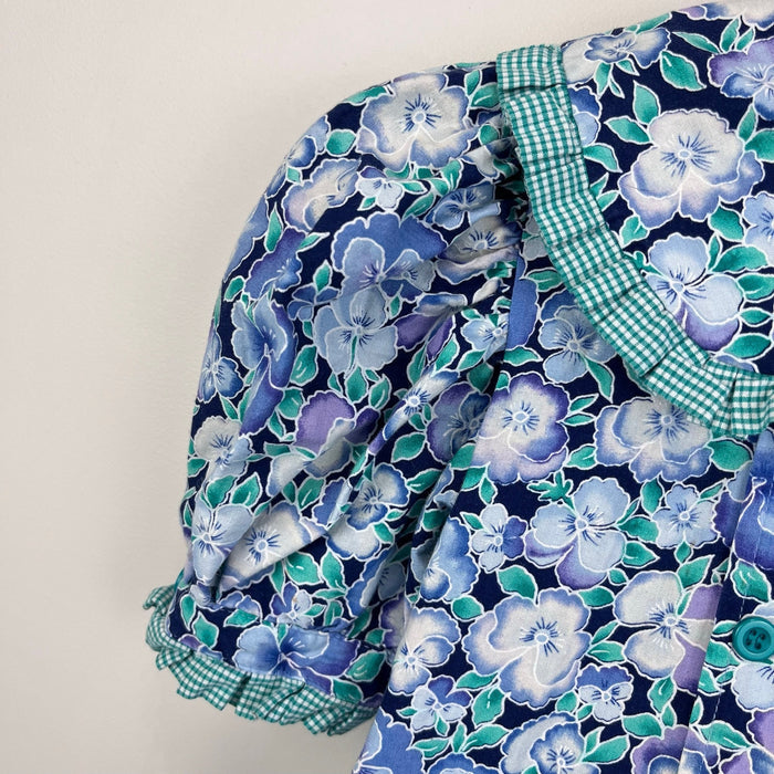 Vintage Wee Clancy Katie Pansy Blue Floral Ruffle Dress 8 USA
