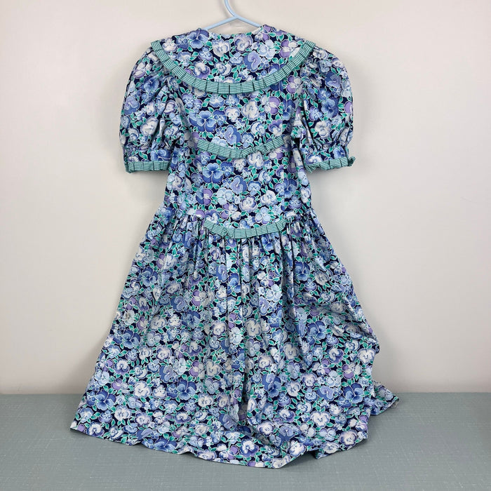 Vintage Wee Clancy Katie Pansy Blue Floral Ruffle Dress 8 USA