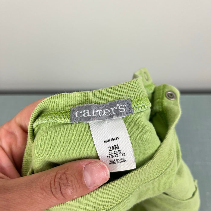Vintage Y2K Carters Green Dinosaur Shortall Romper 24 Months