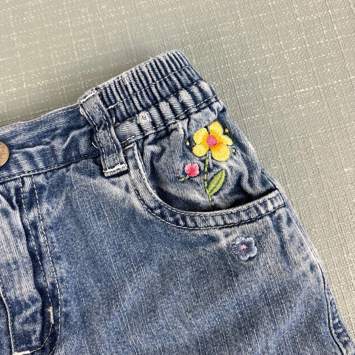 Vintage Y2K Embroidered Flower Denim Shorts XL 18-24 Months